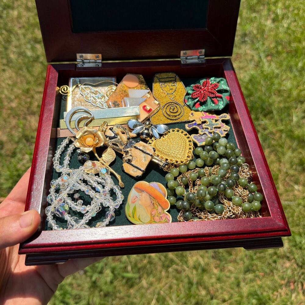 Vintage Box of Jewelry Estate Find Mostly Pins